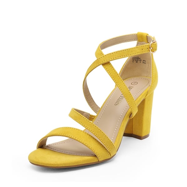 Dressy Chunky Strappy Sandals - MUSTARD YELLOW SUEDE -  0